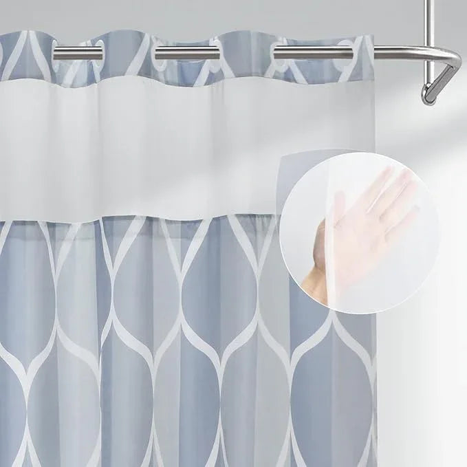 Yiatn Light Blue Hook Free Shower Curtain with Snap in Liner - Hotel Style with See Through Mesh Top Window, Modern Geometric Waterdrop Design,Waterproof and Washable,- 71x74 INCH - ModernBath