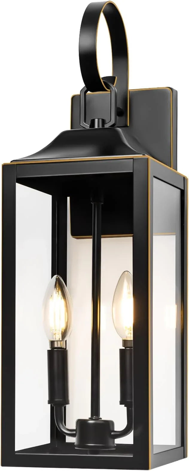 19" Large Outdoor Wall Light - Black Outside Wall Mounted Light Fixture with Gold Trim, Exterior Farmhouse Wall Sconce Lantern, Modern Porch Lighting Exterior Lamp for House 2-Light - ModernBath