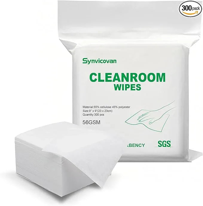 Synvicovan Cleanroom Wipes 9"x9" (300 Pcs, Cellulose/Polyester Blend, Grade B, 56GSM) Lint Free Wipes for Laboratory, Electronics, Pharmaceutical,Printing,Automotives and Semiconductor Industries - ModernBath