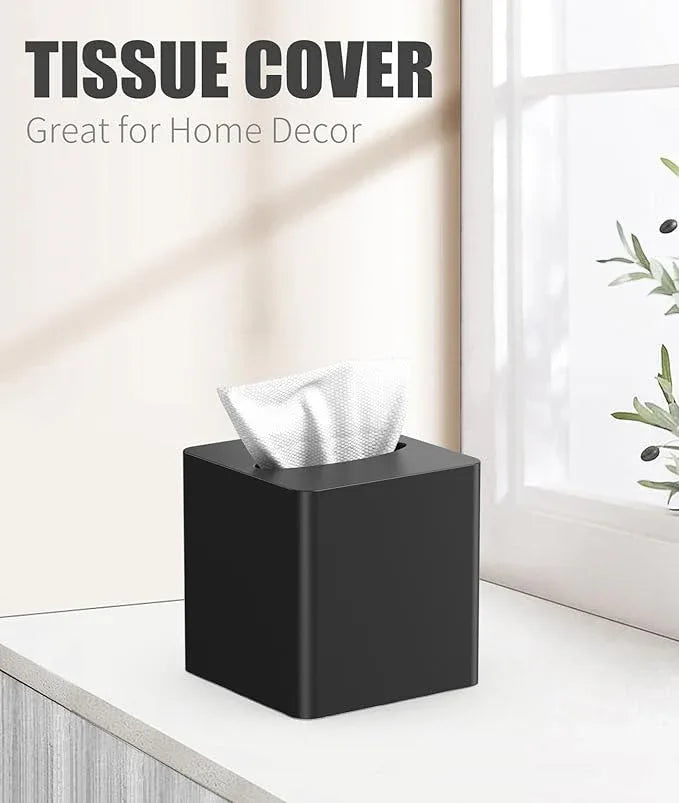 Livelab Tissue Box Cover Square - Oak Wood Tissue Box Holder for Living Room, Dinner Table, Bathroom, Office - Decorative Wooden Cube Facial Tissue Cover for Modern Farmhouse Home Decor | Black - ModernBath