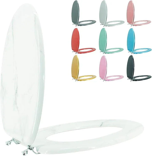 BLOFDE Elongated Toilet Seat Wood Toilet Seat Prevent Shifting with Zinc Alloy Hinges American Standard Size Toilet Seat Easy to Install also Easy to Clean(Elongated,Marble) - ModernBath