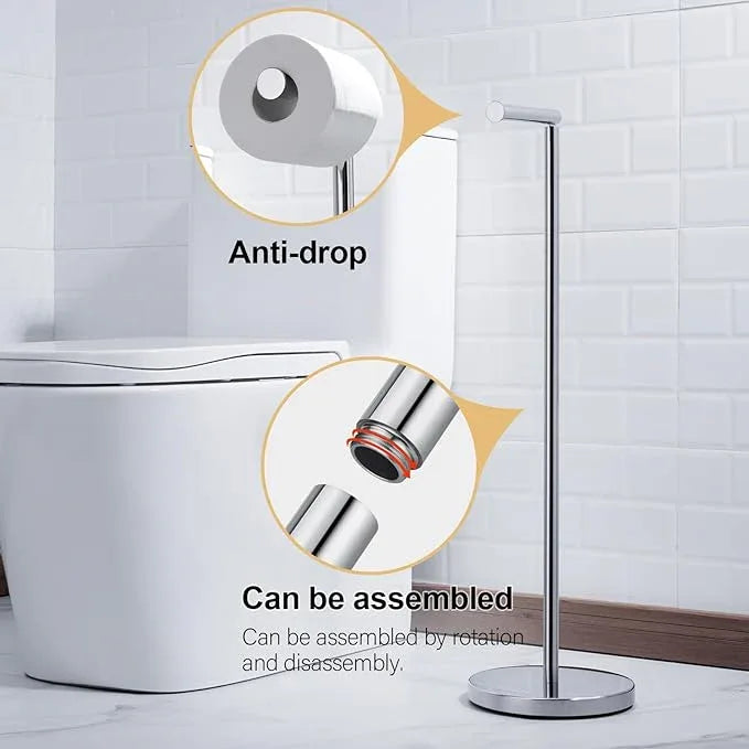 BAGNOLUX Bathroom Toilet Paper Holder Stand with Reserve, SUS304 Stainless Steel Rustproof Pedestal Tissue Roll Holder Heavy Duty, Polished Chrome - ModernBath