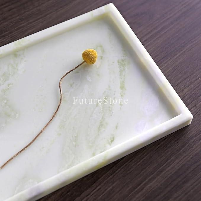 Real Luxurious Natural Marble Vanity Tray Genuine Marble Storage Tray for Home Decor Stone Tray for Bathroom/Kitchen/Vanity/Dresser,Plate Holder for Tissues, Candles, Towel - ModernBath