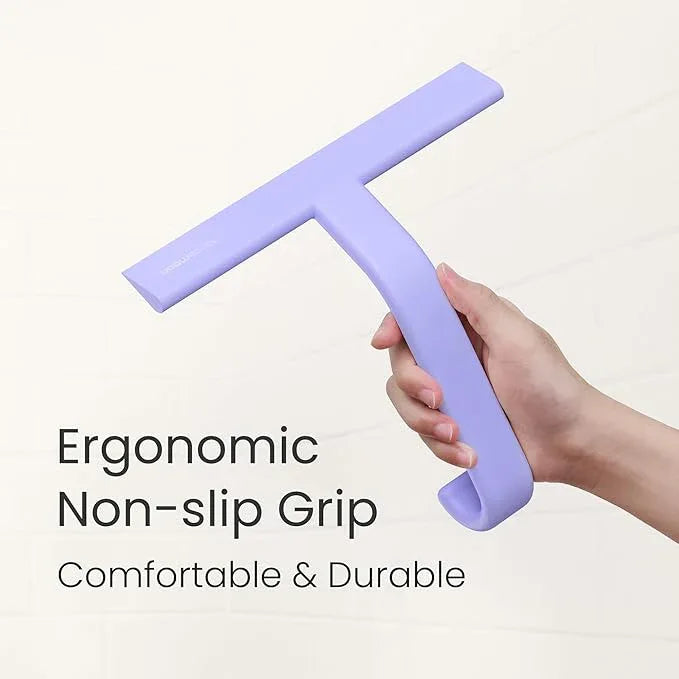 dancemoon JustHang Shower Squeegee for Glass Doors, All-one-Piece Silicone with Built-in Hook Design for Easy Hanging and Cleaning, 10 Inch Purple - ModernBath
