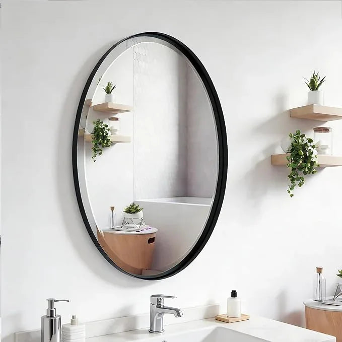 POZINO Matte Black Oval Beveled Mirror, 20"x28" Bathroom Mirror for Over Sink, Modern Rounded Vanity Wall Mirrors for Bedroom Living Room Entryway Fireplace, Wall Mount Hangs Horizontal Or Vertical - ModernBath