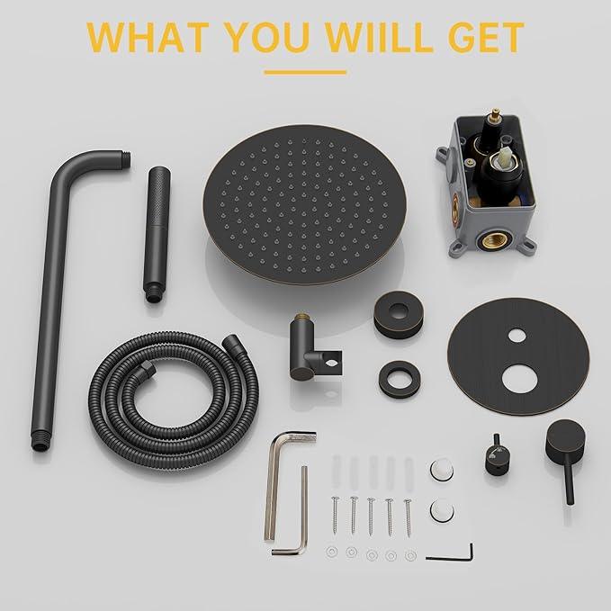 BESy Shower System with 10 Inch Round Rain Shower Head and Handheld Wall Mounted, High Pressure Rainfall Shower Faucet Fixture Combo Set with 2 in 1 Handheld Showerhead for Bathroom, Oil Rubbed Bronze - ModernBath