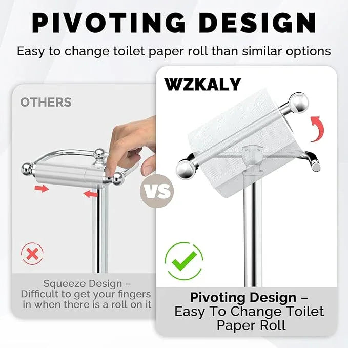 Toilet Paper Holder Stand, Polished Chrome Toilet Paper Holder Free Standing, Post Pivoting Design & Stable Weighted Base SUS304 Stainless Steel for Bathroom(Mega Roll) - ModernBath