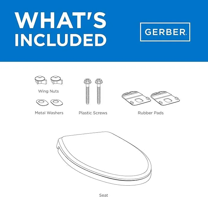 Gerber Round Front Toilet Seat with Cover, Standard Close, Quick & Easy Install, Heavy-Duty Plastic, Durable & Fade-Resistant, White GC55012043 - ModernBath