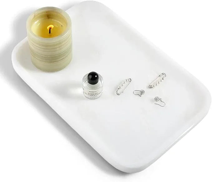 Karibiber Vanity Tray, 11.8inch Marble Bathroom Tray for Countertop, White Marble Bathroom Dresser, Stone Serving Tray for Kitchen Counter, Storage Organizer for Decor, Perfume, Jewelry - ModernBath