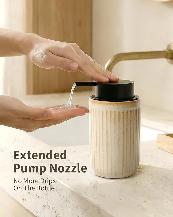 BosilunLife Dish Hand Soap Dispenser - Liquid Pump Soap Dispenser for Bathroom Deco 12oz Ceramic Kitchen Dish Dispenser with Rust-Proof Liquid Pump Modern Refillable Lotion Bottles, Greige - ModernBath