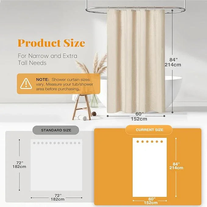 BTTN Stall Fabric Shower Curtain - 60 x 84 Inch Long Linen Textured Heavy Duty Shower Curtain Set with 10 Plastic Hooks, Narrow Decorative Neutral Waterproof Shower Curtains for Bathroom, Cream/Beige - ModernBath