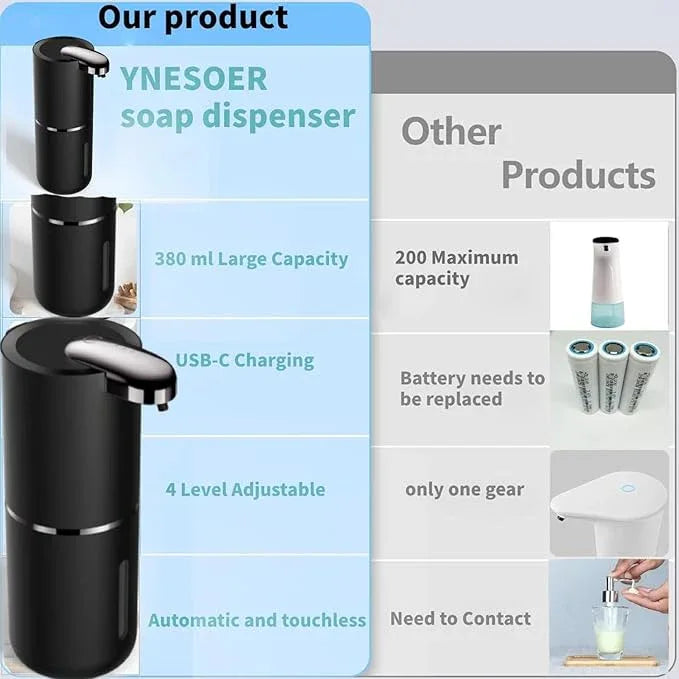 2 Pack Automatic Soap Dispenser, Touchless Foam Soap Dispenser Dispenser Electric Wall Mounted Motion Sensor Waterproof Dispenser Pump for Thin & Thick Liquid(Black) - ModernBath