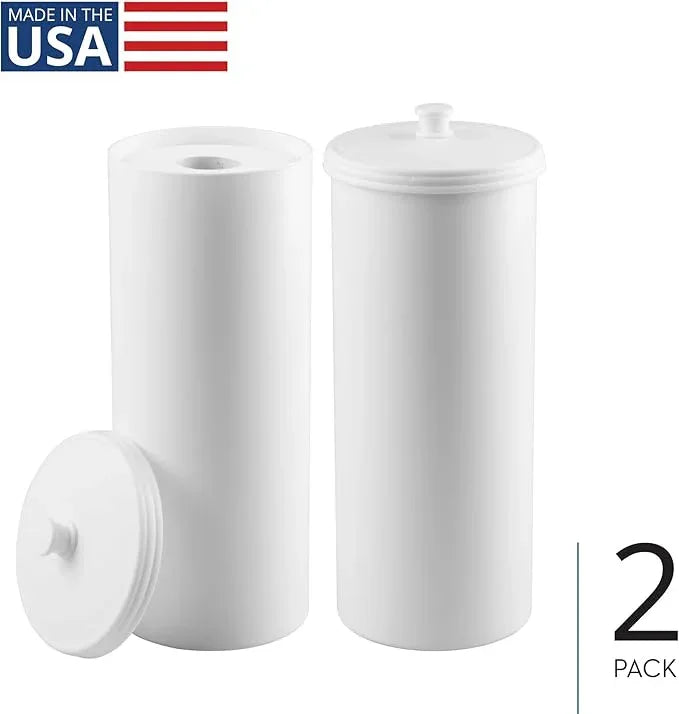 iDesign Freestanding Bathroom Toilet Paper Storage Holder with Lid for 3 Extra Rolls, 2-Pack, White - ModernBath