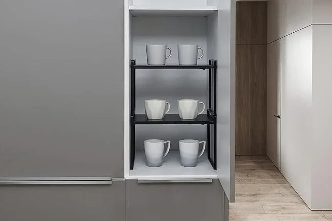 Nxconsu Expandable Cabinet Shelf Organizer Riser for Kitchen Pantry Cupboard Under Sink Countertop Home Storage Organization Rack Space Saver Freestanding Heavy Duty Nonslip Stackable Black Large - ModernBath