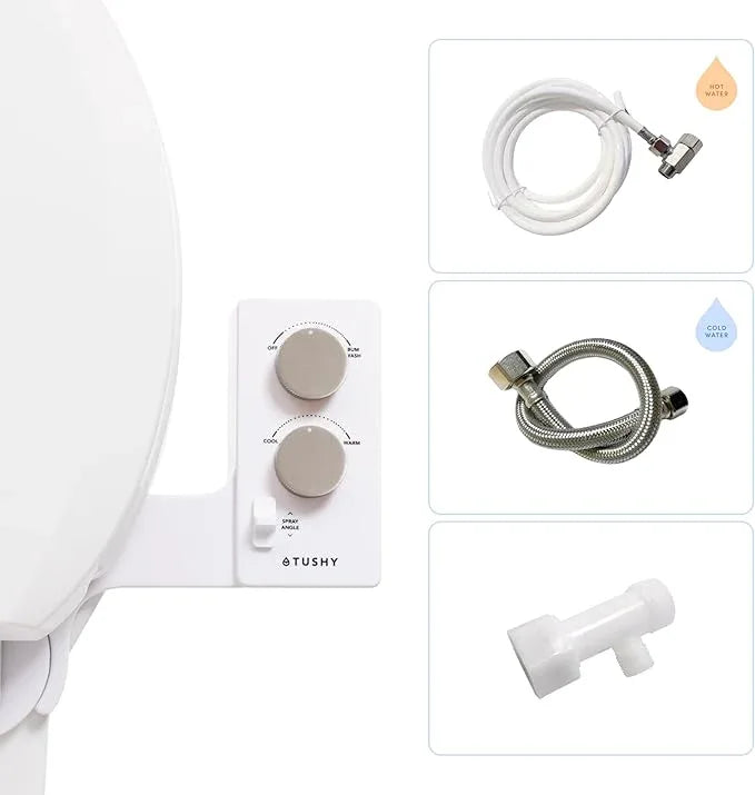 TUSHY Spa Warm Water Bidet Attachment for Toilet. Universal Fit, Easy Install (Requires Sink Access for Optional Temperature Control) Self Cleaning, Adjustable Pressure, Angle Control, Platinum Knob - ModernBath