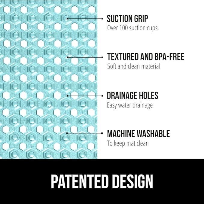 GORILLA GRIP Patented Square Shower Stall Mat, Small Bathtub Floor Mats for Stand Up Showers, Suction Cups and Drainage Holes, Machine Wash, Soft on Feet, Bathroom Accessories 21x21 Inch, Turquoise - ModernBath