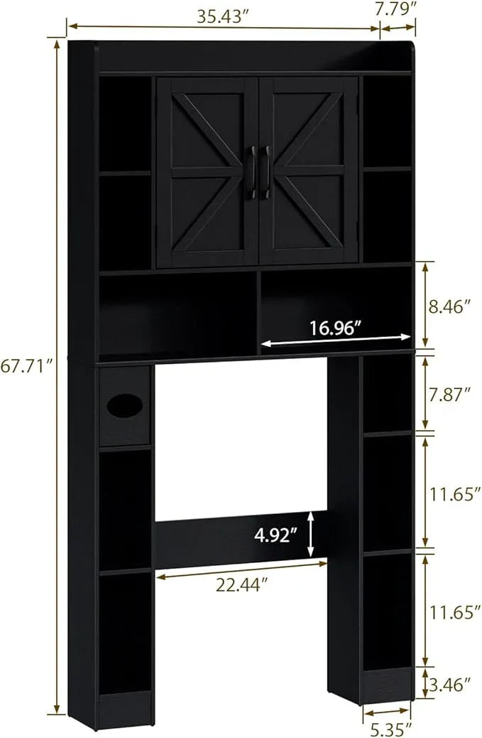 Farmhouse Storage Cabinet Over Toilet with Barn Doors，Over The Toilet Storage Cabinet, Home Space-Saving Toilet Rack, for Bathroom, Restroom, Laundry.Pure Black - ModernBath