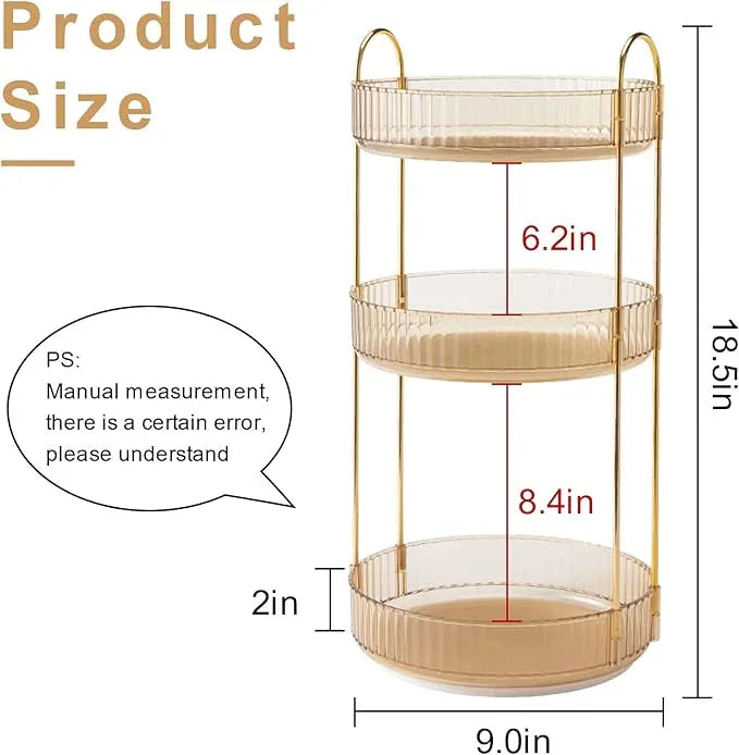 INVSSENE 360 Rotating Makeup Organizer, Yellow, Unisex, 3 Tier Countertop Storage, Fits Cosmetics, Perfume, Skincare, Lipsticks - ModernBath