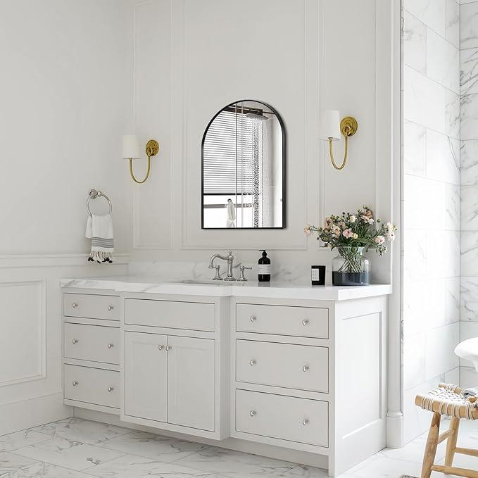 Minuover 16" x 20" Black Arched Mirror, Arch Bathroom Wall Mirror, Metal Frame Arched Top Bathroom Vanity Mirror for Living Room, Bedroom, Entryway, Tempered Glass, Shatter Proof - ModernBath