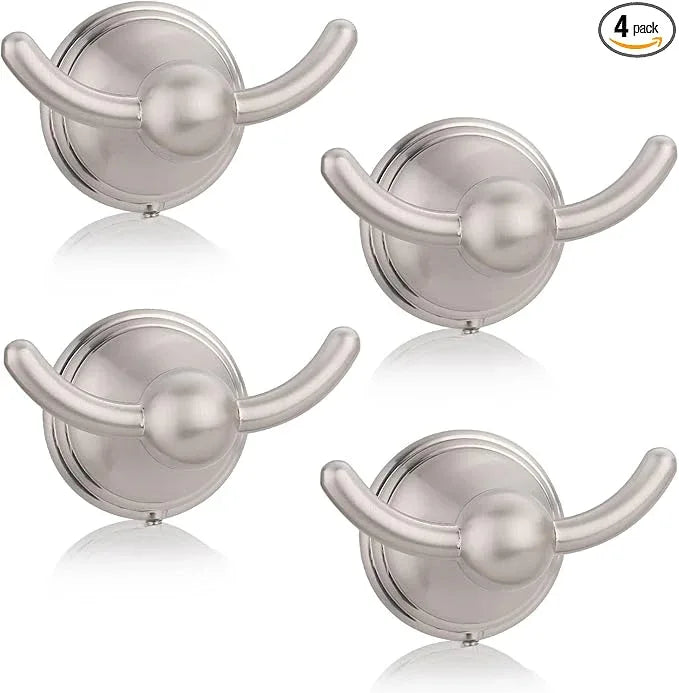 FILTA Bathroom Towel Hooks, Brushed Nickel Robe & Towel Hooks for Wall Mounted, Traditional Towel and Robe Hooks for Hanging Towels, Bath Towel Holder for Shower (4 Pack) - ModernBath