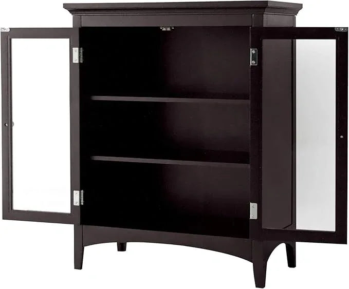 Teamson Home Madison Wooden Floor Cabinet with 2 Glass Doors, Espresso - ModernBath