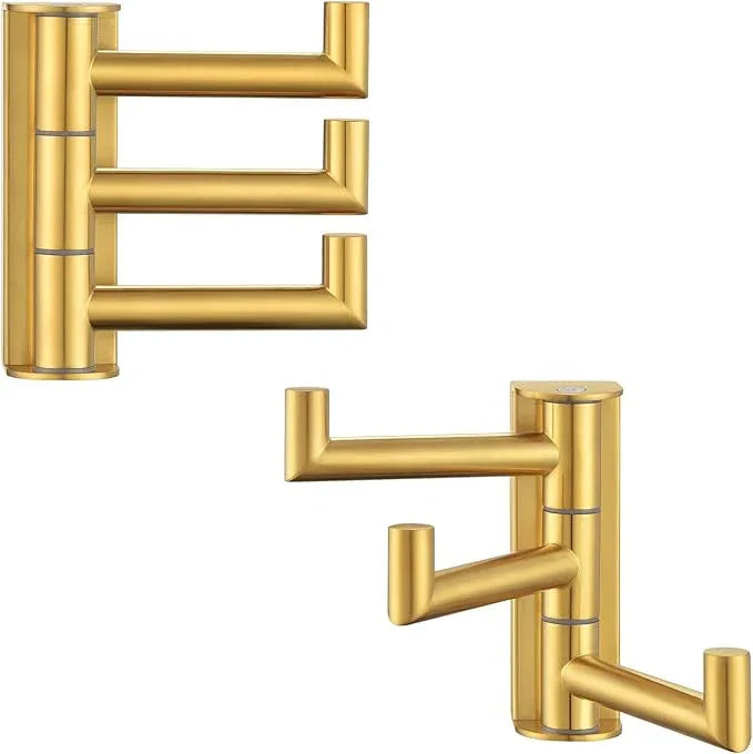 Angle Simple Towel Hooks Swivel, 304 Stainless Steel 3 Arms Foldable Hand Towel Holder, Coat Hooks, Brushed Dark Gold, 2 Pack - ModernBath