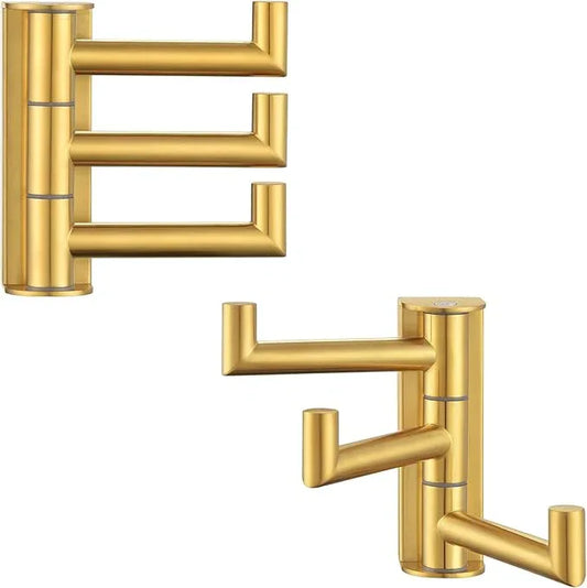 Angle Simple Towel Hooks Swivel, 304 Stainless Steel 3 Arms Foldable Hand Towel Holder, Coat Hooks, Brushed Dark Gold, 2 Pack - ModernBath