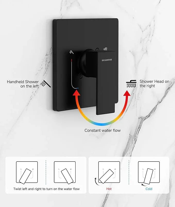 SR SUN RISE Shower System Bathroom 10 Inch Rainfall Shower Head & Handle Set Wall Mounted Rain Shower Faucet Set Matte Black - ModernBath
