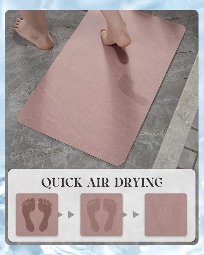 MontVoo -Bath Mat Rug-Rubber Backing Non Slip Quick Dry Absorbent Thin Bathroom Rugs Fit Under Door-Faux Suede Surface Bathroom Floor Mats-Shower Rug for in Front of Bathtub Shower Dusty Rose 17"x59" - ModernBath