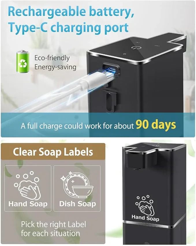 JEMISUN Automatic Liquid Soap Dispenser Touchless Soap Dispenser 380ml/12.8oz Rechargeable, Wall Mounted,4 Levels Adjustable Auto Soap Pump for Bathroom Kitchen Dish Soap - ModernBath