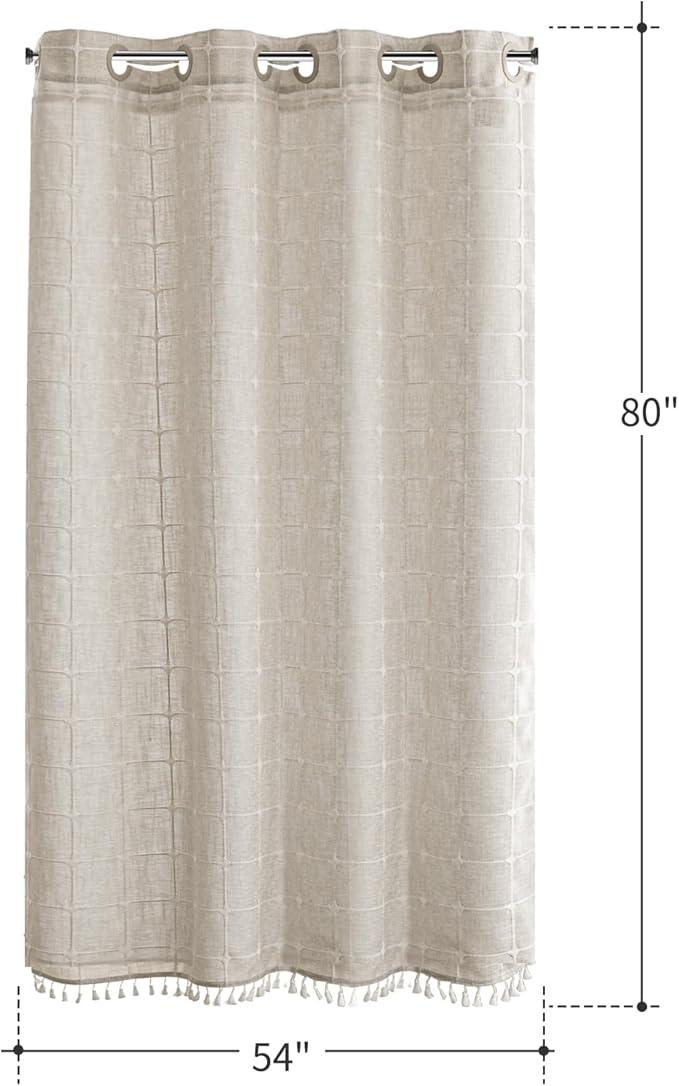 River Dream Farmhouse Linen Shower Curtain with Snap-in Liner, No Hooks Shower Curtain Set, with Tassels for Bathroom Decor,Shower Curtain and Liner, 54x80 Inch - ModernBath