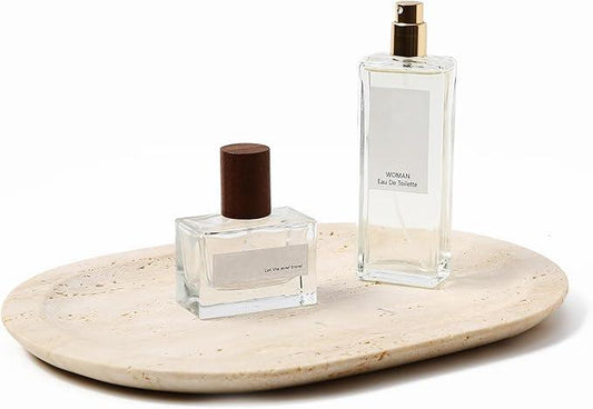 WANJINGYULE Natural Marble Decorative Tray Bathroom Counter Perfume Organizer Vanity Tray for Home Decor, Jewelry Candle, Coffee Table, Soap Holder Dresser Countertop Accessories 8"x11" Travertine - ModernBath