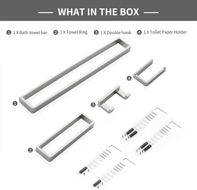 YACVCL 4-Piece Bathroom Hardware Accessories Set Polished Chrome Towel Bar Set Square Towel Holder Kit Stainless Steel Wall Mounted - ModernBath