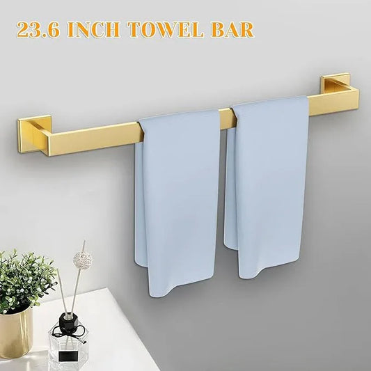 Brushed Gold Towel Bar Set 5 Pieces Bathroom Hardware Accessories Set,Upgraded Toilet Paper Holder with Shelf,Stainless Steel Towel Holder Set for Bathroom,Wall-Mounted 23.6 in - ModernBath