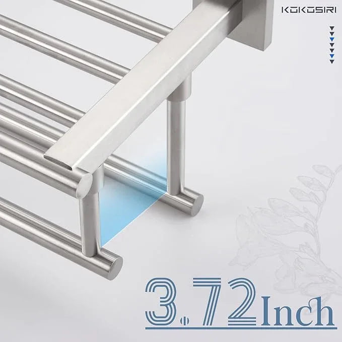 KOKOSIRI Towel Shelf with Double Towel Bars 16 Inches Bathroom Towel Rack Towel Holder Wall Mounted Stainless Steel, Brushed Nickel, B6005BR-L16 - ModernBath