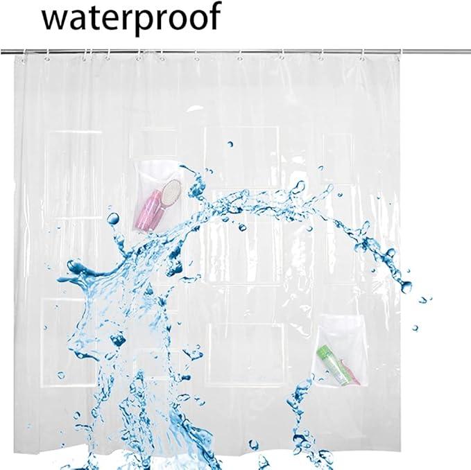 Plutreas Shower Curtain Liner with 9 Pockets, 72in x 72in (Clear) - ModernBath