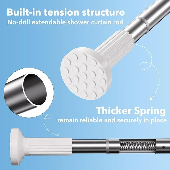 Tension Curtain Rod 51–148 In (4.25–12.33 ft),Extra Long Outdoor Curtain Rod for Window or Bathroom Patio,Easy to Install No Drilling Never Rust,Heavy Duty Adjustable Spring Shower Rod - ModernBath