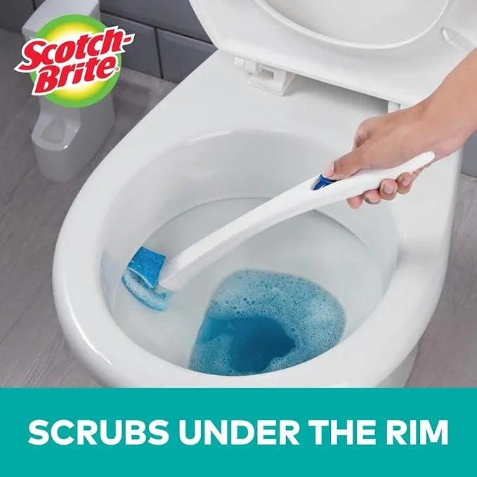 Scotch-Brite Disposable Toilet Scrubber Starter Kit, Disposable Refills with Built-In Bleach Alternative, Includes 1 Handle, Storage Caddy and 5 Refills - ModernBath