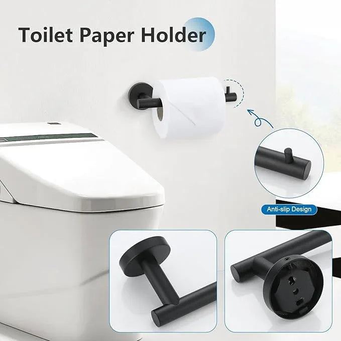 TNOMS 5 Pieces Towel Bar Set Matte Black Bathroom Hardware Accessories Set Stainless Steel Towel Racks Set for Bathroom,Wall Mounted 23.6 Inch Bathroom Hardware Set - ModernBath