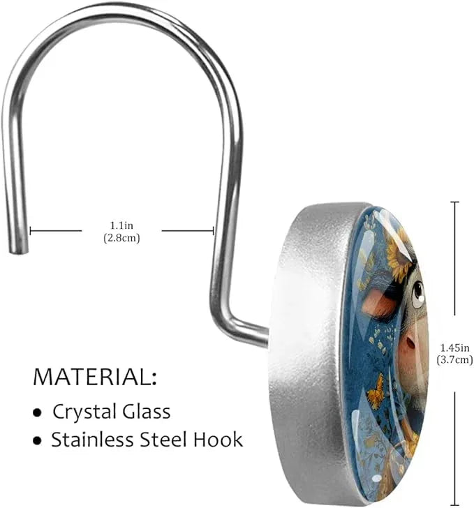 Cute Shower Curtain Hooks, 12Pcs Decorative Rust Resistant Shower Rings for Shower Curtain Rods, Stainless Steel Round Curtain Hooks for Bathroom, Bedroom, Farmhouse - ModernBath