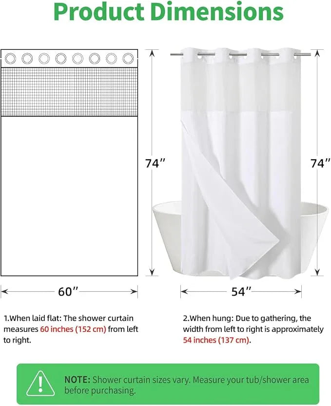 eachope Stall No Hooks Needed Linen Textured Shower Curtain with Snap-in Fabric Liner Set,Hotel Luxury Decor Shower Curtains for Bathroom,Waterproof & Washable,60Wx74H,White - ModernBath