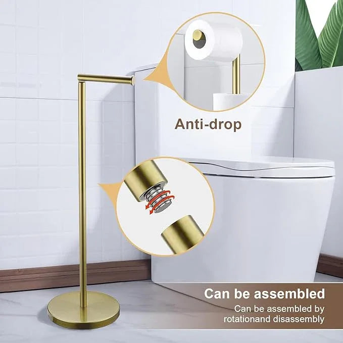 Toilet Paper Holder Stand, Gold 304 Stainless Steel,Free Standing for Bathroom,Weighted Base - ModernBath