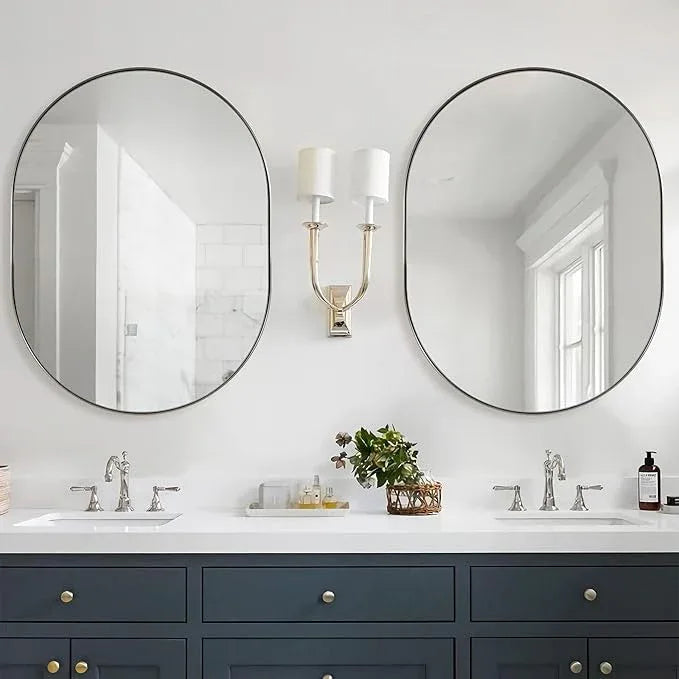 ANDY STAR Brushed Nickel Oval Bathroom Mirror, 30x40 Oval Nickle Mirror Pill Shaped in Premium Stainless Steel Metal Frame 1”Deep Wall Mounted Horizontal/Vertical - ModernBath