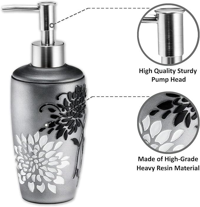 Zahari Home 4pc Erica Bathroom Accessories Sets Modern Classic Soap Dispenser, Tumbler, Tooth Brush Holder and Soap Dish Holder Unique Design Grey Bathroom Set - ModernBath