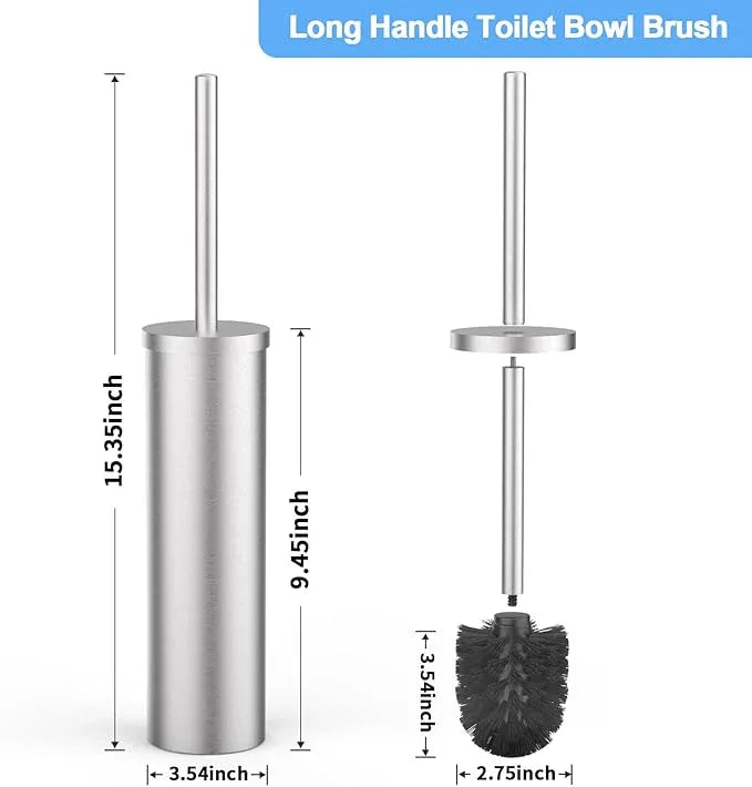 Stainless Steel Toilet Brush and Holder Set Brushed Silver Heavy Duty Toilet Bowl Brush with Long Handle for Bathroom and Farmhouse - ModernBath
