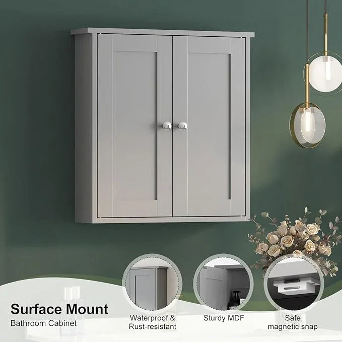 Bathroom Wall Cabinet,Medicine Cabinets for Bathroom Cabinet Wall Mounted,Medicine Cabinet Over Toilet,Surface Mount Medicine Cabinet for Laundry Room,Kitchen,Grey,22x23 - ModernBath