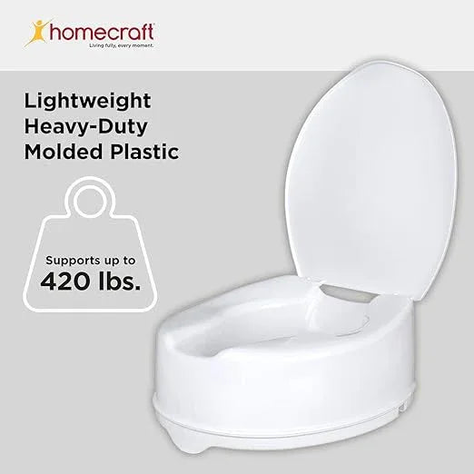 Homecraft Savanah Raised Toilet Seat with Lid, 6" Elevated Seat for Seniors, Universal Fit for Most Standard Toilets, Portable & Tool-Free, Seat Riser, Ergonomic Design, White - ModernBath