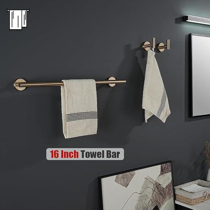 JQK Champagne Bronze Towel Bar, 19 Inch 304 Stainless Steel Thicken 0.8mm Towel Rack Bathroom, Towel Holder Wall Mount, Useable Length 16 Inch, TB110L16-CB - ModernBath