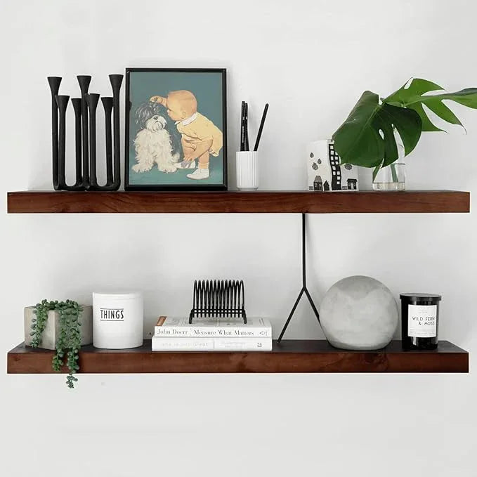 Homeforia Walnut 36 inch Floating Shelf, High End Solid Real Wood 36inch Large Shelves for Bathroom Wall, Dark Brown 36 inches Long Floating Shelves, Heavy Duty Bracket, 36 X 6.5 X 1.75 inch, Set of 3 - ModernBath