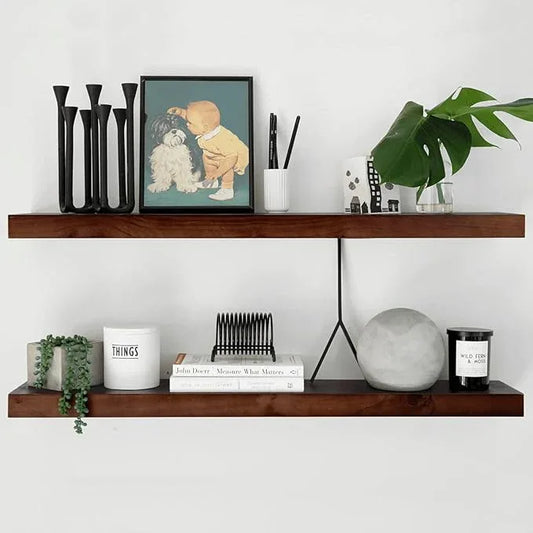 Homeforia Walnut 36 inch Floating Shelf, High End Solid Real Wood 36inch Large Shelves for Bathroom Wall, Dark Brown 36 inches Long Floating Shelves, Heavy Duty Bracket, 36 X 6.5 X 1.75 inch, Set of 3 - ModernBath